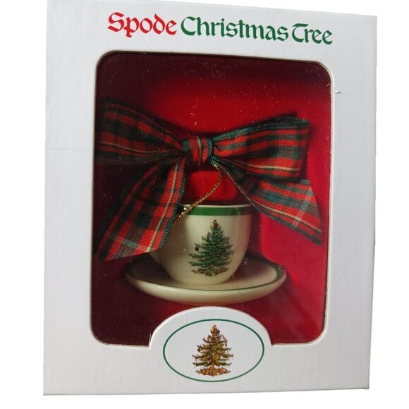 Spode Christmas Tree Miniature Cup & Saucer Ornament Holiday Decor Gift Boxed - Picture 1 of 8